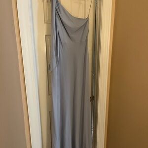 Jenny Yoo One-Shoulder Cowl Maxi Dress in Icy Blue